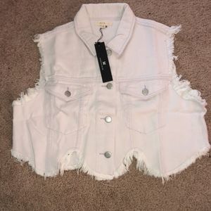 Lelis- lavender denim fringe vest- small